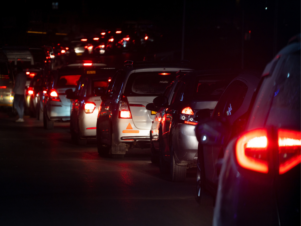 Cars evacuating Jasper