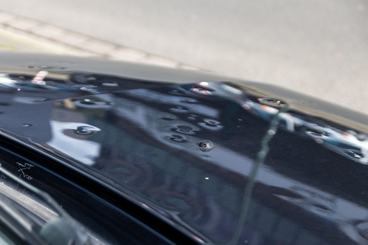 Hail damage on car