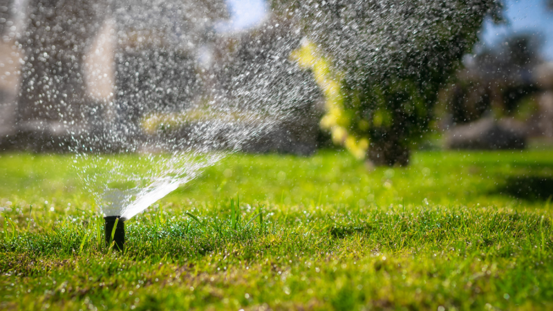 Sprinkler watering lawn