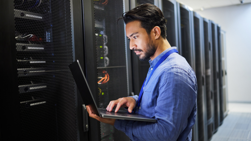 Man taking cybersecurity measures at work