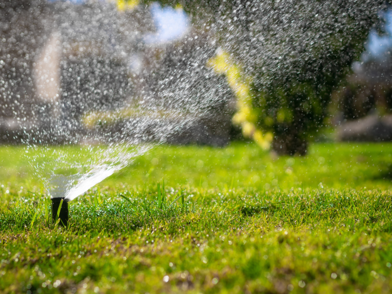 Sprinkler watering lawn