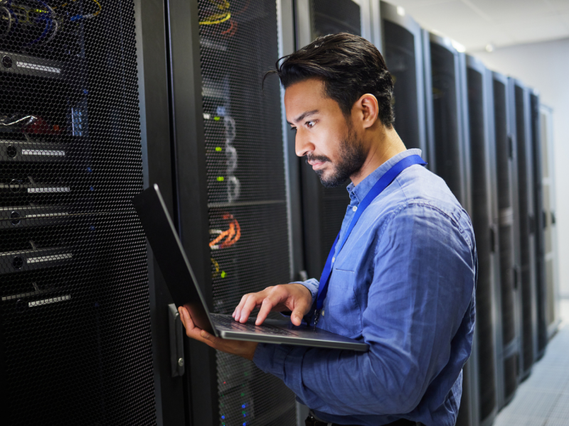 Man taking cybersecurity measures at work